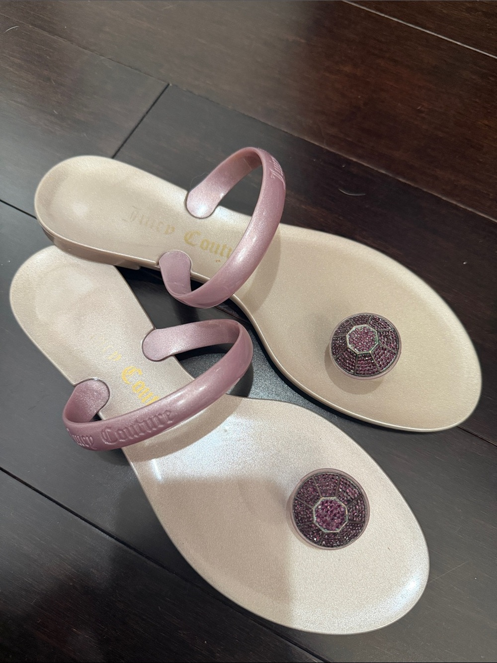 Juicy Couture Dusty Pink Gem-Embellished Slide Sandals